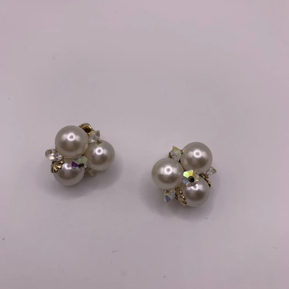 Sherman Pearl and Crystal Cluster Earrings for Christmas - Picture 6 of 6